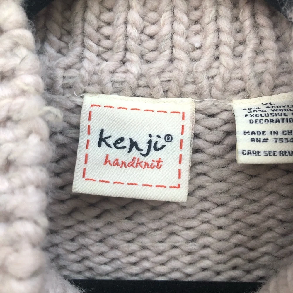 Kenji Hand Knit Beige Sweater with Leather Detailed Buckles size XL - Picture 8 of 8